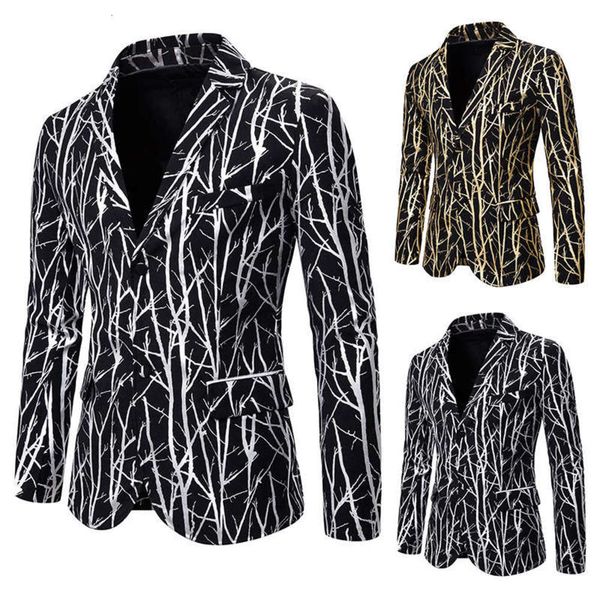 

slim fashion branch stamping men's printing suit dress show coat x128, White;black