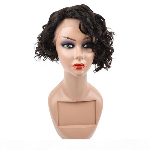 

короткие парики вьющиеся волосы бразильские волосы кружева фронт парики человеческие волосы для черных женщин швейцарский кружевной фронталь, Black;brown