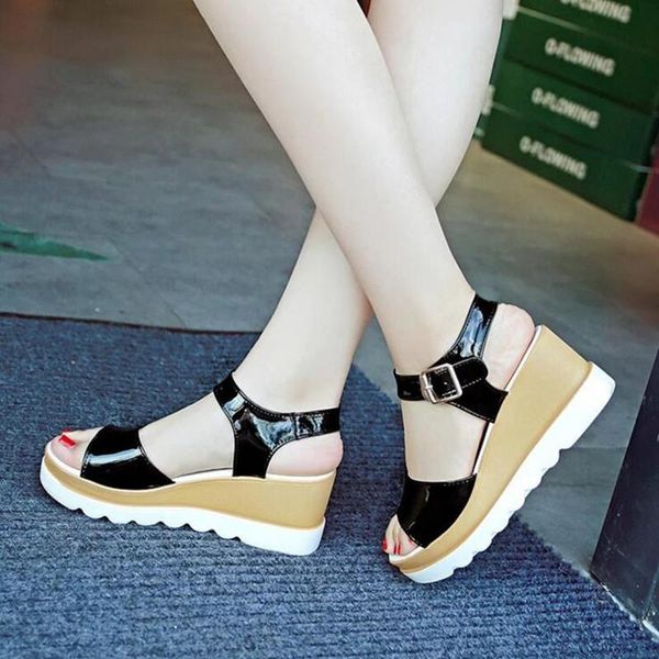 

sandals large size women's summer shoes open flat roman pu ladies slipper footwear, Black