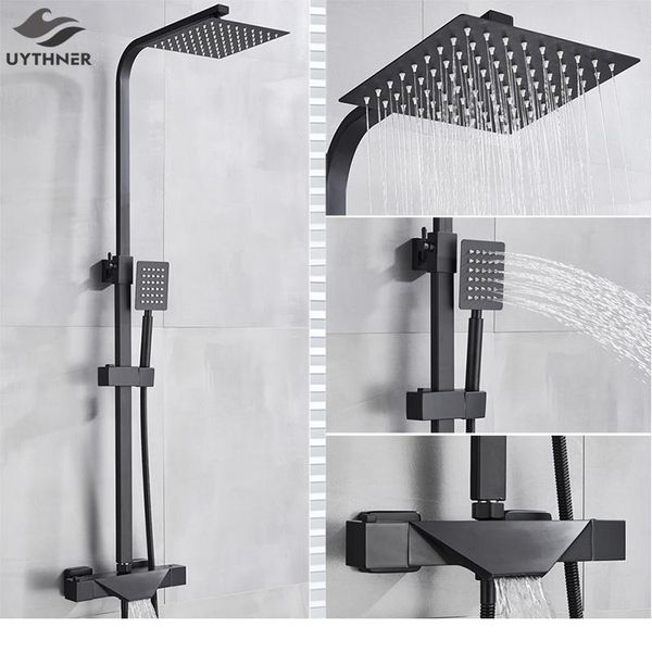 

bathroom faucet black rain shower head thermostatic bath faucet wall mounted bathtub shower mixer tap shower fa wmtinx