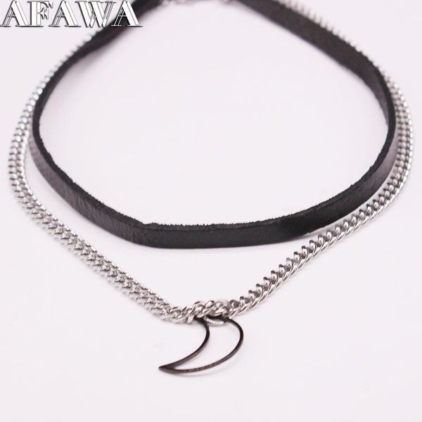 

2020 moon leather stainless steel layered necklace for women silver color neckless jewelry gargantillas cortas mujer moda n190451