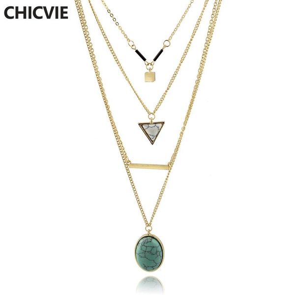 

chicvie bohemia gold color choker triangle necklace multilayer necklace for women boho jewelry body jewelry necklaces sne160055, Silver