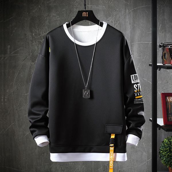 

spring hoodies men sweatshirt casual o-neck long sleeve pullover mens solid color harajuku sweatshirts male hip hop streetwear, Black