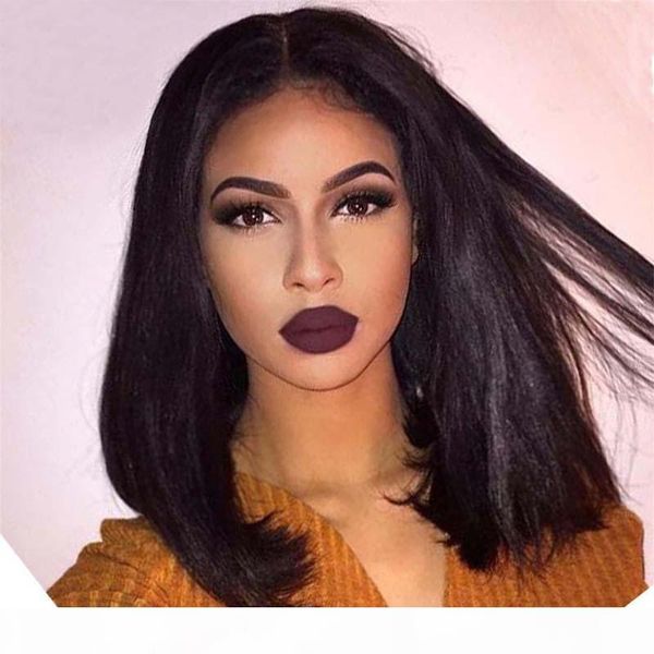 

brazilian straight short human hair wigs for black women 150 density brazilian lace front human hair bob wigs with baby hair, Black;brown