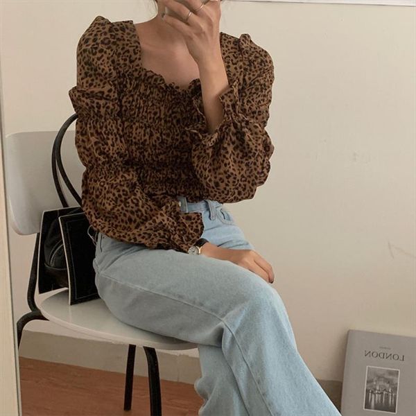 

fashion female shirts square collar puff long sleeves exquisite thin new french style 2020 autumn women blouses, White