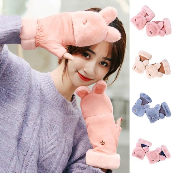 

five fingers gloves wool female winter mittens factory outlet fur fingerless women girls, Blue;gray