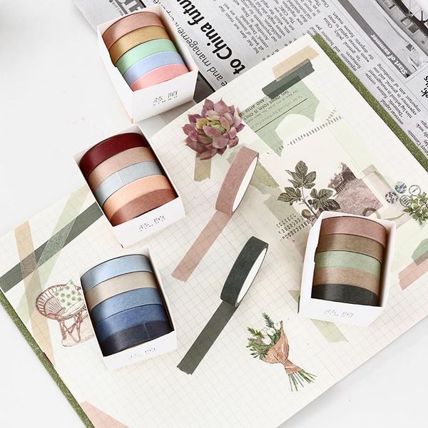 

15designs 5 шт box простой macaron твердые красочные washi ленты правило line cut off канцелярские украшения скрапбукинг маскировка ленты wm