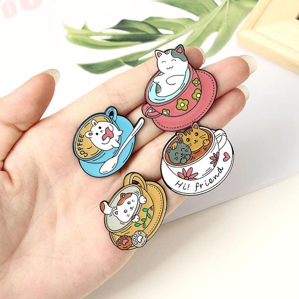 

pins, brooches winter cute animal enamel needle cat swimming in coffee brooch clothes lapel backpack pin badge jewelry gifts for friends, Gray