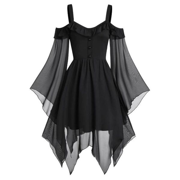 

women's blouses & shirts plus size women shirt cross lace insert flare sleeve goth punk style sleeveless dress irregular elegant, White