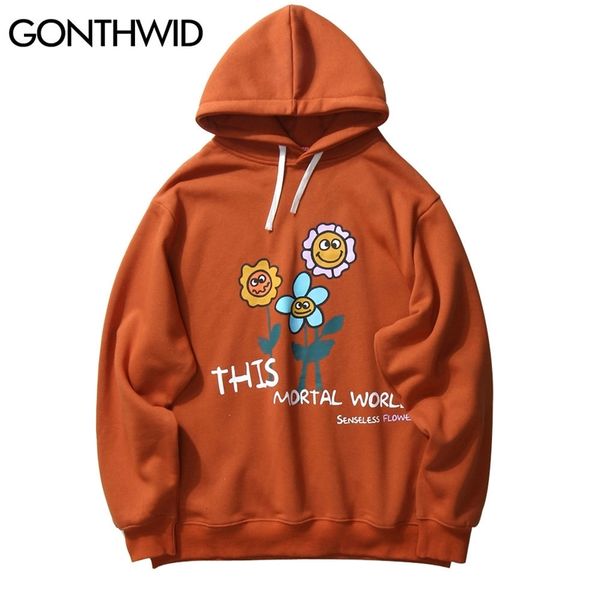 

gonthwid harajuku graffiti flowers print streetwear hoodies sweatshirts hip hop casual hooded mens fashion outwear 201103, Black