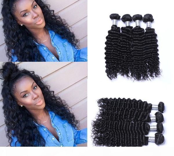 

brazilian human remy virgin hair deep wave hair weaves natural color 100g bundle double wefts 4bundles lot hair extensions, Black