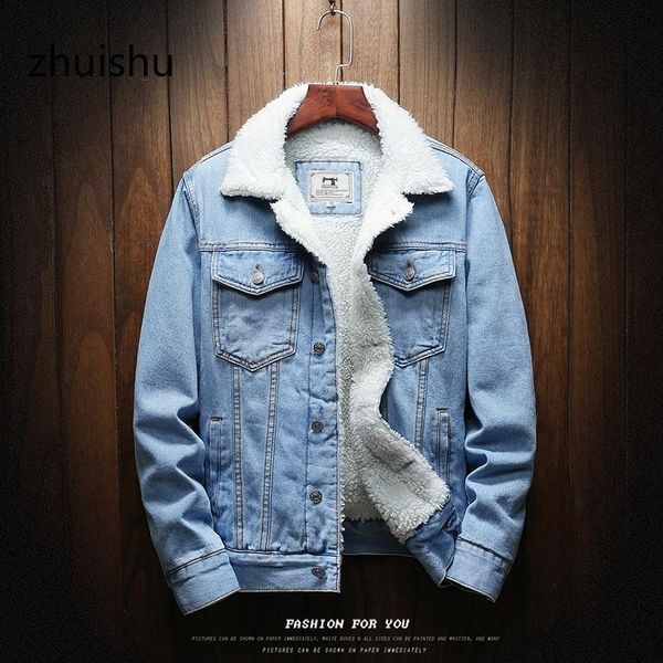 

zhuishu men winter jean jackets outerwear warm denim coats 2021 new men large size wool liner thicker winter denim jackets, Black;brown