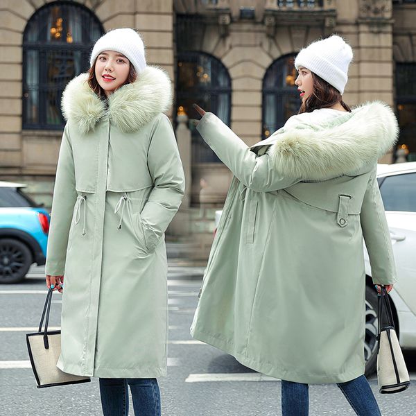 

2021 new new fashion winter jacket women big fur hooded thick down long female jacket coat slim warm winter outwear 8hh3, Black