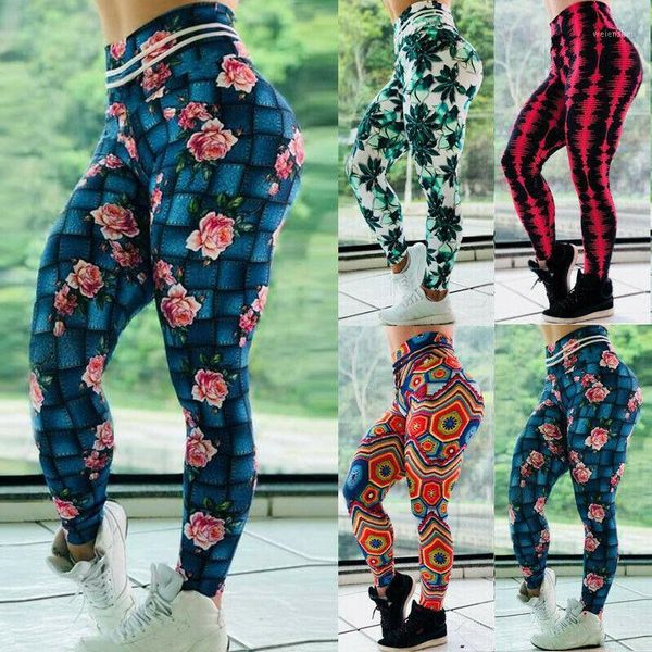

yoga outfits women sports pants floral leggings running gym workout fitness high waist trousers boho elastic trousers1, White;red