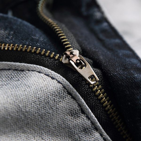 

casual patch wear pants fashion motorcycle denim men's ripped hole design slim straight jeans brand, Blue