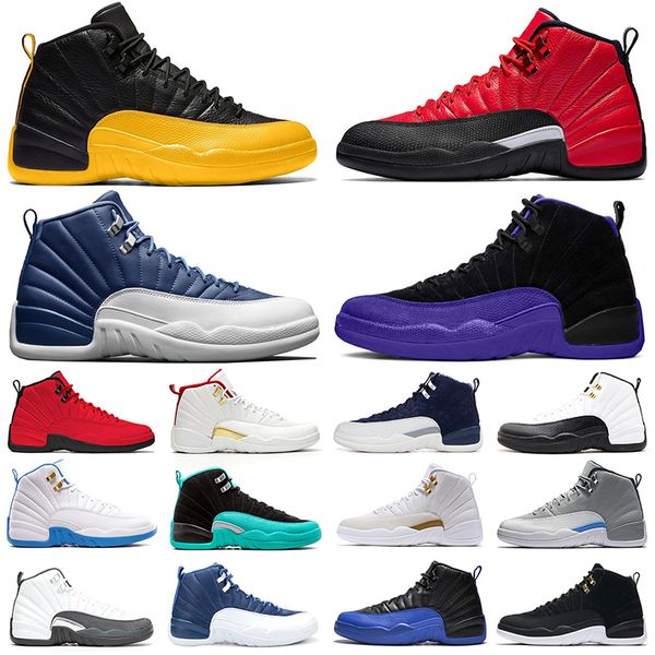 

fashion jumpman 12 university gold 12s men basketball shoes indigo reverse flu game dark concord platform mens trainers sports sneakers, White;red