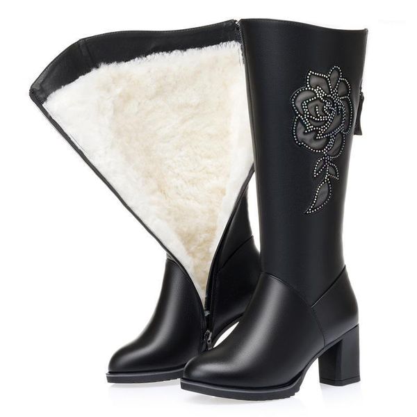 

women boots genuine leather shoes new women winter boots black platform fashion wool warm knee high1