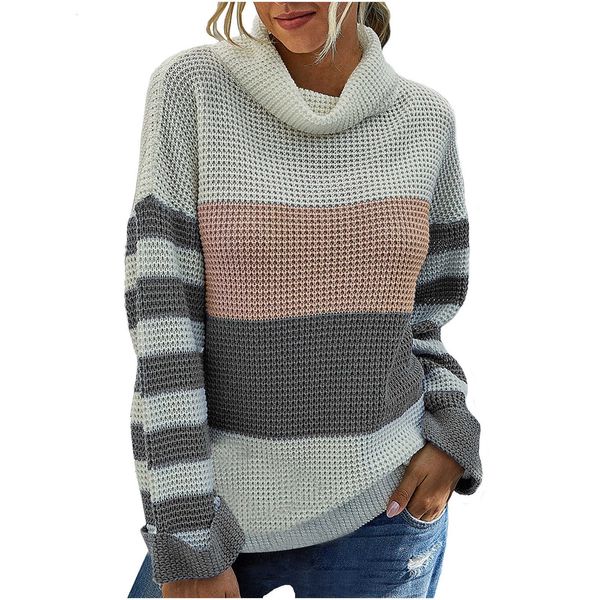 

sagace autumn/winter knitted color-blocking round neck loose sweater , women's fashion casual pullovers, White;black
