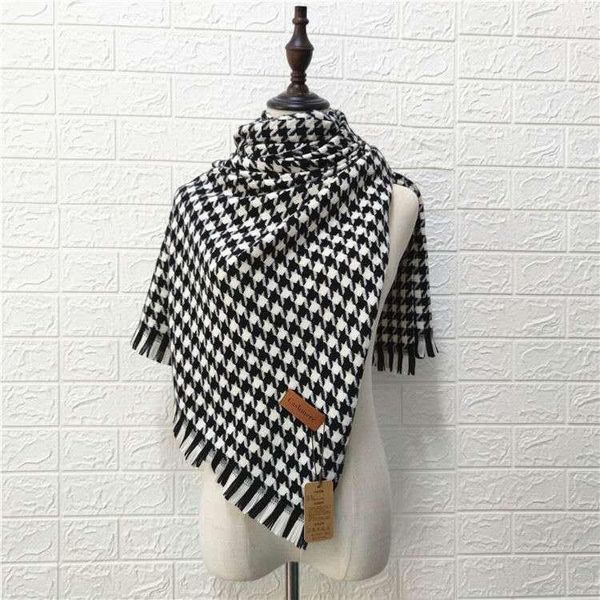 

scarves woolen shawl women luxury classic black white houndstooth long scarf cape soft chic fashion warm for lady, Blue;gray