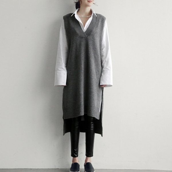 

women cashmere knitted pullovers vest long waistcoat autumn winter sweater vests slim sleeveless casual female shirt y201128, Black;white