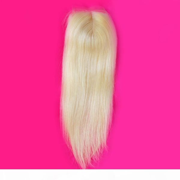 

9a virgin peruvian blonde 4x4 lace closure bleached knots silky straight #613 blonde lace front closure hair pieces middle parting, Black;brown
