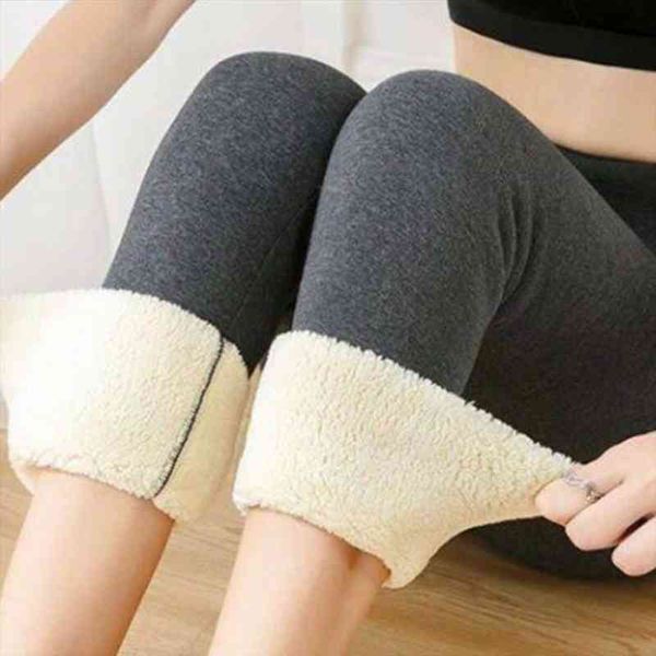 

autumn winter women winter warm pants thick plush liner leggings high waist skinny trousers cotton blended fabric, Black