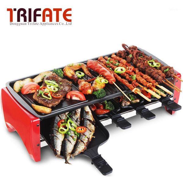 

camp kitchen large 1800w double layers smokeless electric pan grill bbq raclette griddle1