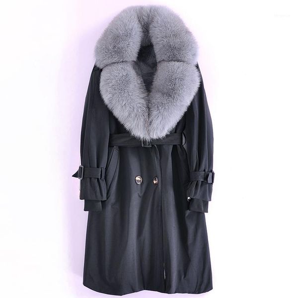 

2019 winter women coat with belt big fur with fur lining removable thick warm coat1, Black
