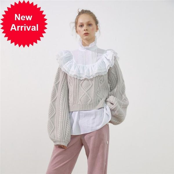 

2021 new mark female tide birth winter luxury support neck drooling high street pullover loose vintage clothing sweater qje8, White;black