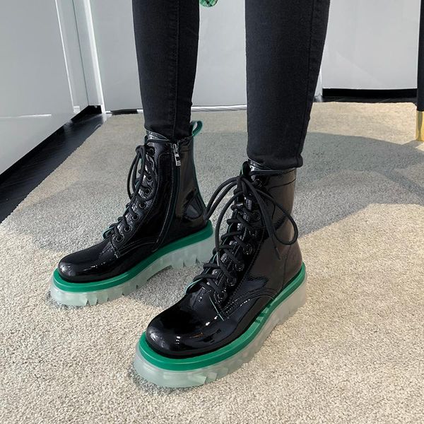 

boots genuine leather fashion short dancing chunky high heels party shoes woman winter punk women ankle, Black