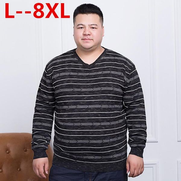 

5xl big 10xl 8xl 6xl 4xl sweater men spring new loose fit striped knitted sweaters male plus size pullovers brand clothing, White;black