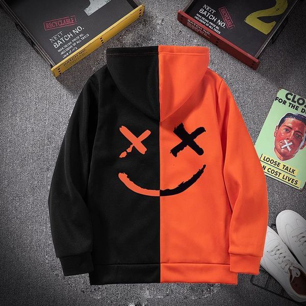 

brand men sports casual wear zipper patchwork hoodie 2020 men fashion tide jacquard hooded fleece autumn winter sweatshirts coat, Black
