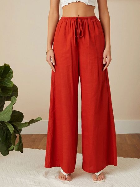 

knot waist wide leg pants i693#, Black;white