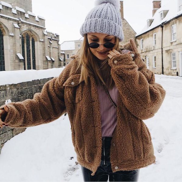 

women's fur & faux fall/winter lamb wool thick coat women loose, Black