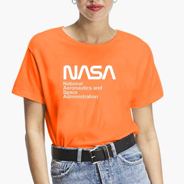

lh20568 nasa english and english numbers and letters printed street wild casual round neck comfortable short-sleeved t-shirt women, White