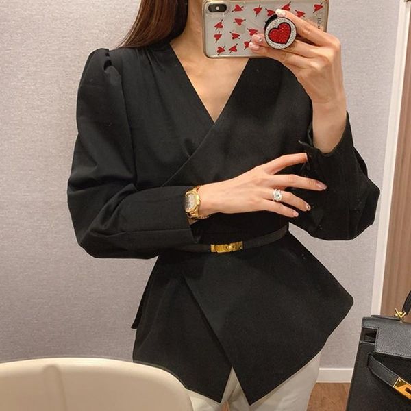 

zawfl autumn irregular blouse 2020 elegant women's casual long sleeve shirts female v-neck blusas oversized tunic, White