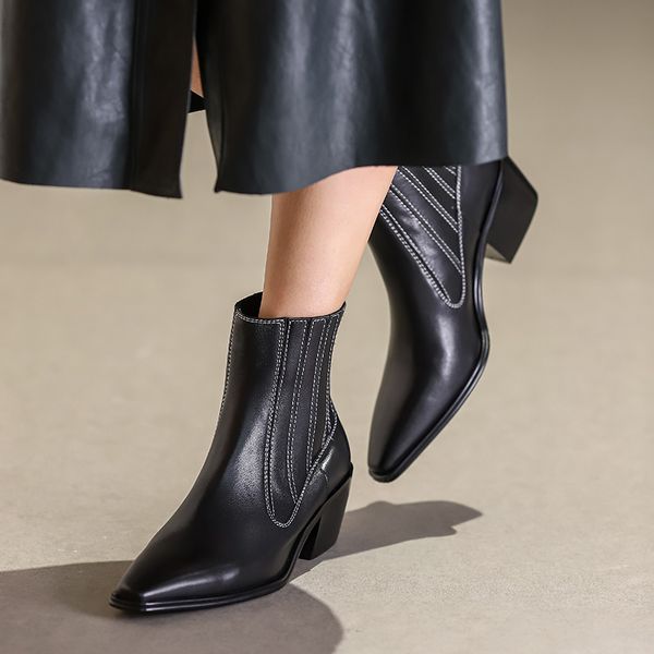 Горячая распродажа 2020 натуральные кожаные ботинки густые высокие каблуки свисать женские туфли осень зима черные белые цветные ботильоны