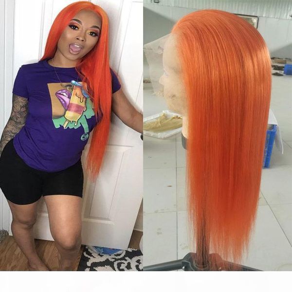 

peruvian malaysian brazilian malaysian straight lace front wig pure orange color human hair wigs pre-colored 14-16 130% lace front remy hair, Black;brown
