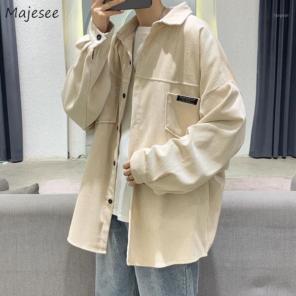 

men jackets letter single breasted corduroy pockets turn-down collar spring fall letter ins chic loose casual fitness male coats1, Black;brown