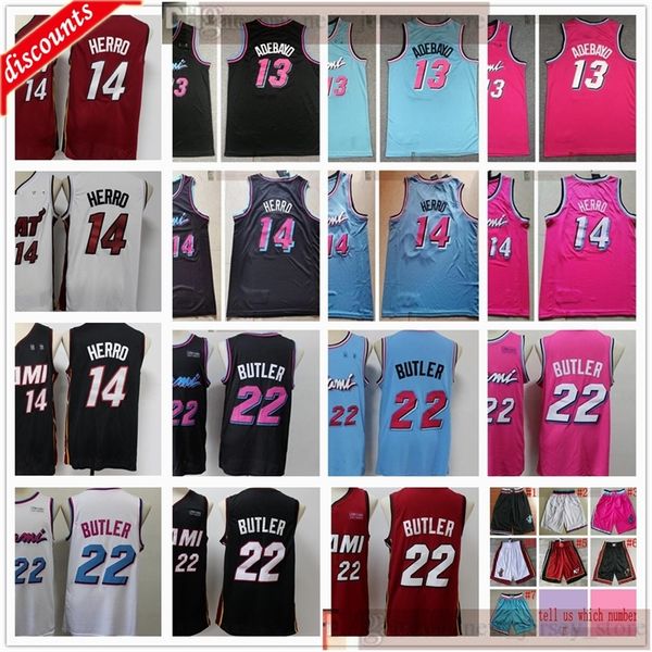 

2020 new basketball 22 jimmy 14 tyler butler herro jerseys 13 bam 25 kendrick adebayo nunn pink white black city blue shirts jerseys, Black;red