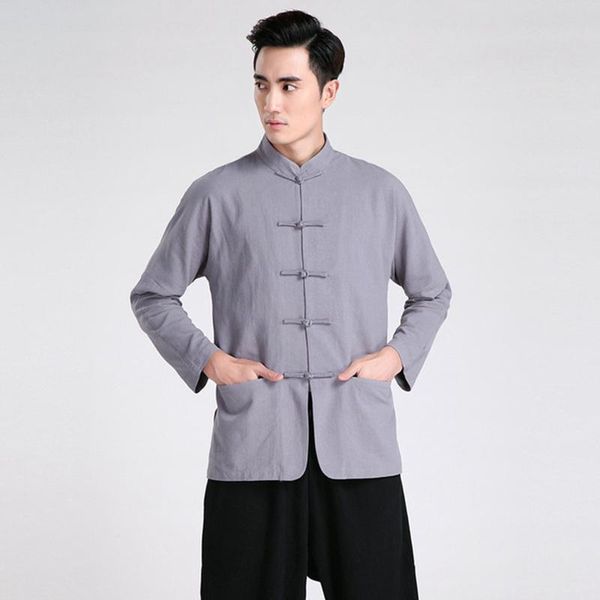 

men's jackets blue tang suit linen jacket shirt buckle chinese style large size hanfu antique cotton coat, Black;brown