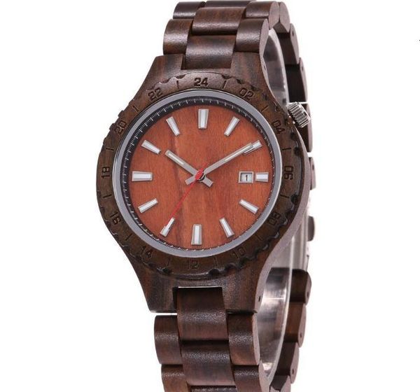 

new ebony sports personality quartz calendar wood watch, Slivery;brown