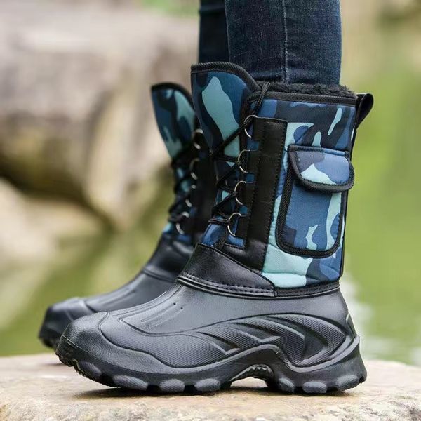 

waterproof snow boots for men winter camouflage mens army boots warm male casual mid-calf work boot protective shoes, Black