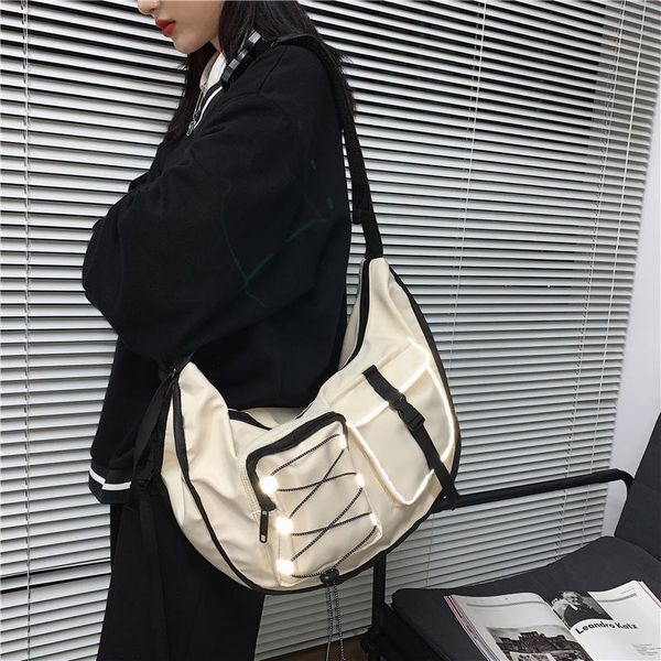 

cross body original design korean version of solid color street hong kong style literary reflective women's shoulder bag sports