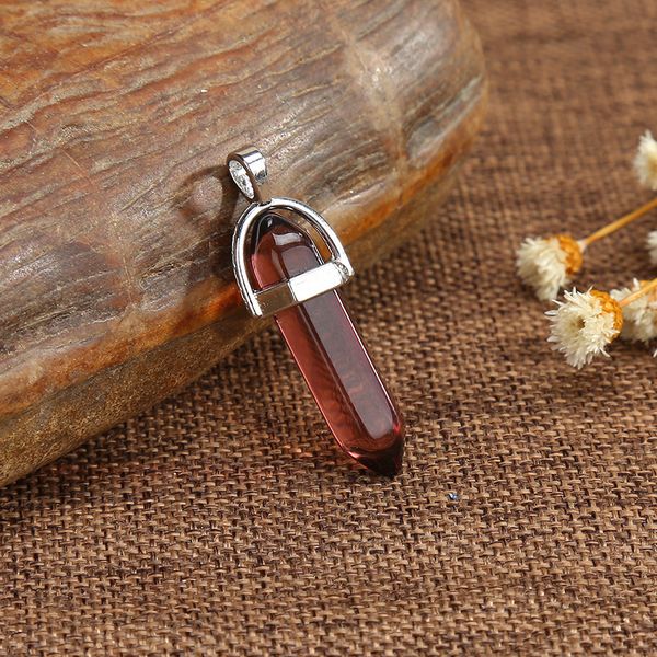 

women hexagonal column pendant natural stone agate pendants men fashion healing clear crystals necklace accessary creative colorful 1 4lg b2, Black