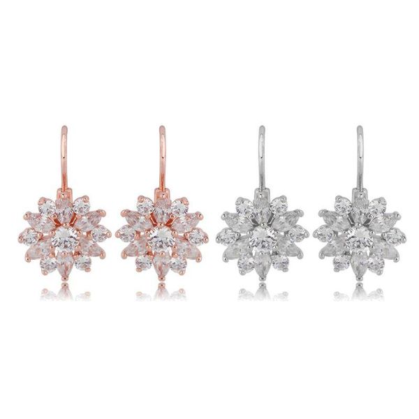 

romantic clear stone flower crystals stud earrings women cubic zirconia girl fashion elegant jewelry, Golden;silver