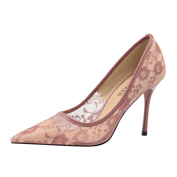 

2020 elegant new women pumps high-heeled transparent flower lace wedding feminine pointed toe party shoes g0068 969p, Black