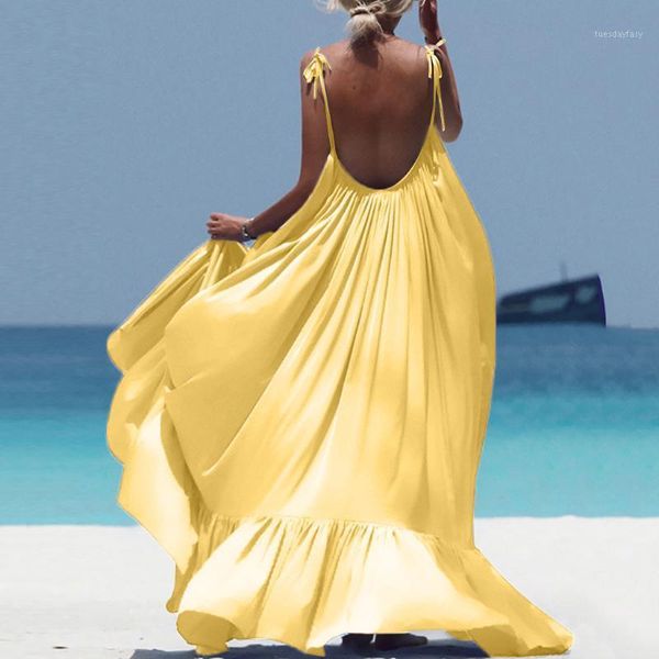 

casual dresses boho maxi dress women spaghetti strap backless long 2021 summer party bohemian beach vestidos robe femme1, Black;gray