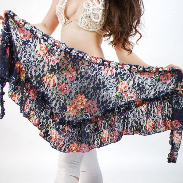 

e&a women belly dance costume hip scarf lady triangle practice wrap skirt bellydance belt training clothes flower accessories1, Black;red