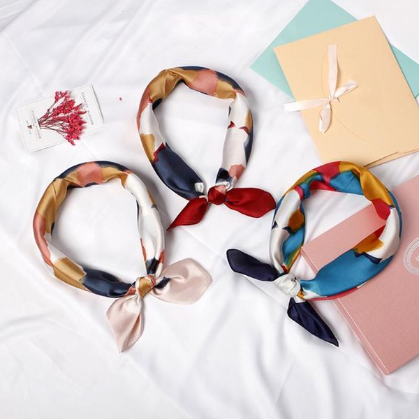 

2020 new women silk scarf square foulard lady's neck hair scarves design printed head kerchief fashion girl hair scarfs, Blue;gray
